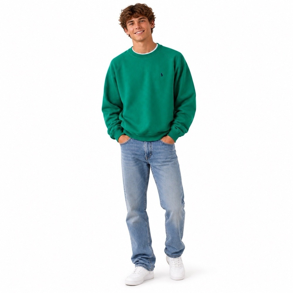Vintage 90's Polo Ralph Lauren Men's XL Green Crewneck Logo Blue Pony Sweatshirt